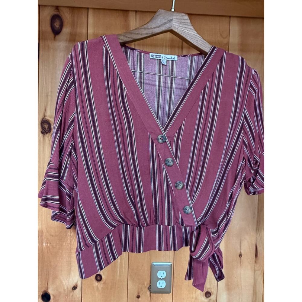 Striped Ruffle-Sleeved Top Gypsies & Moondust Sz. XL  FESTIVAL BOHO WESTERN
